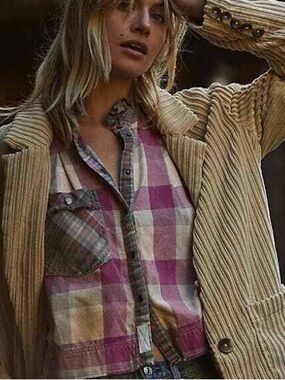 We The Free Pink Plaid Button Down Shirt